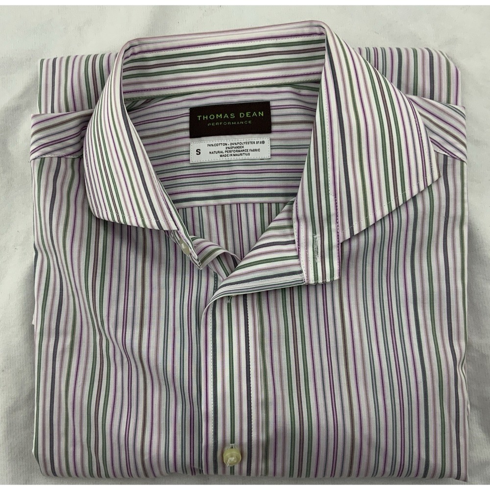 Men's Thomas Dean Performance Tri-Blend Button-Front Long Sleeve Shirt‎ Size S